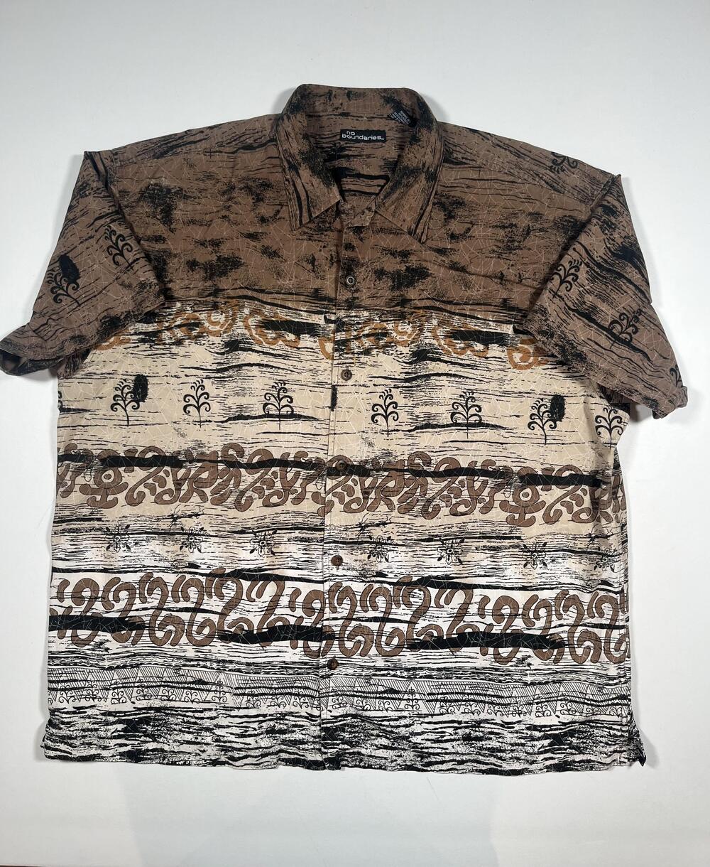 No Boundaries Shirt Mens 3XL Brown Tribal Stripe Button Front Short Sleeve Aztec